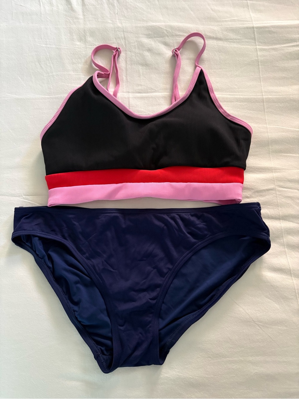 Women’s Colorblock Bikini Set in Black, Pink, Red & Navy